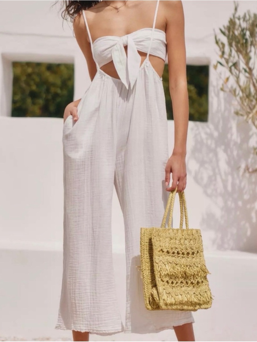 Anthropologie Women’s White Wide-Leg Jumpsuit and bandeau